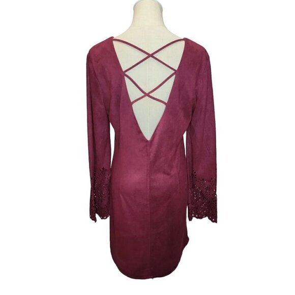 Mint Faux Suede Low Cross Back Long Bell Sleeve Dress Large - Picture 2 of 6